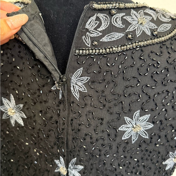 Vintage Cote d’Azur Black Beaded Top | Silk Floral Embroidery - Picture 6 of 15